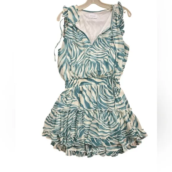 Blue white swirl zebra MELISSA ODABASH keri splash style flounce dress S cute