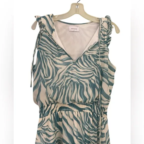 Blue white swirl zebra MELISSA ODABASH keri splash style flounce dress S cute