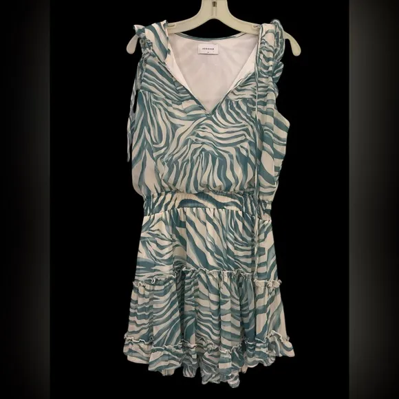 Blue white swirl zebra MELISSA ODABASH keri splash style flounce dress S cute