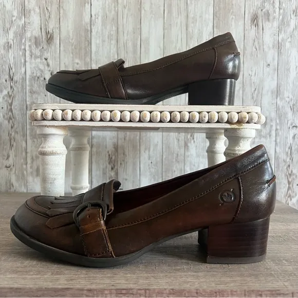 Born Classic Brown Heeled Loafers for Women 7