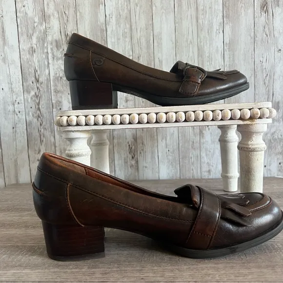 Born Classic Brown Heeled Loafers for Women 7