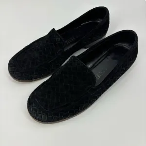 Bottega Veneta women’s 8.5 black suede woven leather loafers luxury classic flat