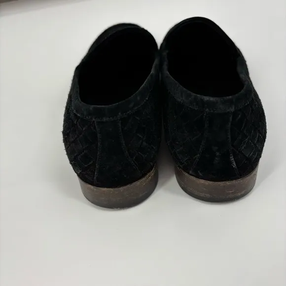 Bottega Veneta women’s 8.5 black suede woven leather loafers luxury classic flat