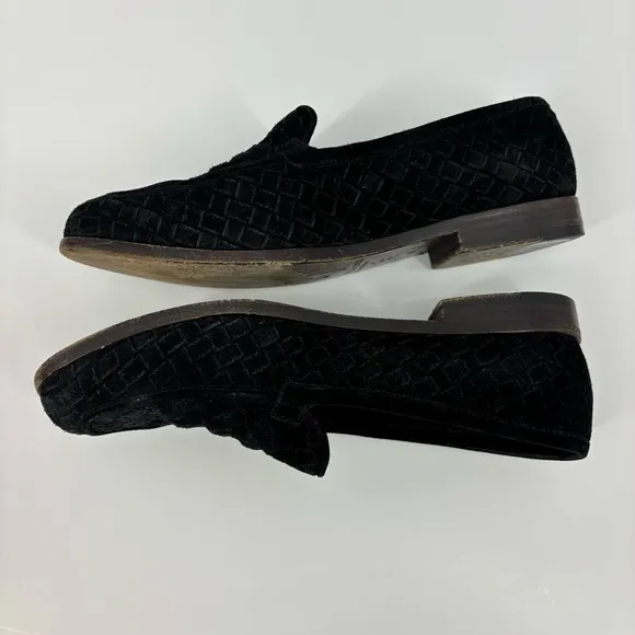 Bottega Veneta women’s 8.5 black suede woven leather loafers luxury classic flat