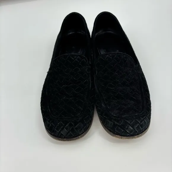 Bottega Veneta women’s 8.5 black suede woven leather loafers luxury classic flat