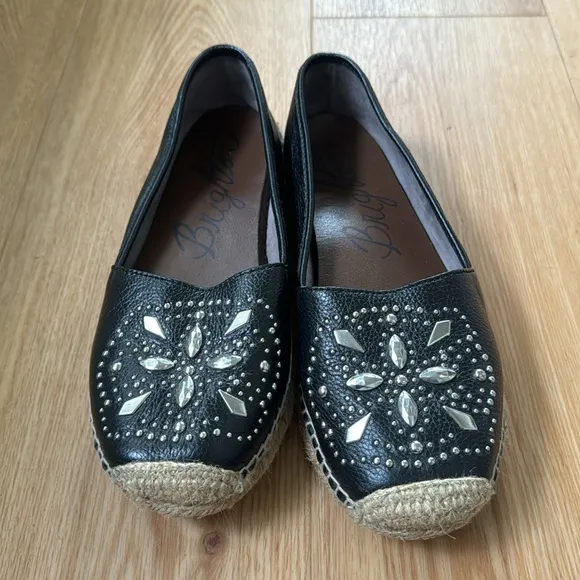 Brighton Black Studded Leather Jett Espadrille Slip On Shoes Sz 8