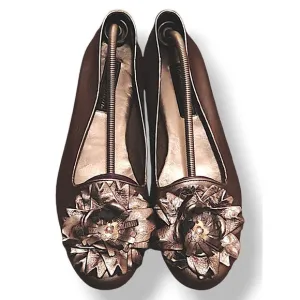 Brighton “Carly” Flats Women’s Leather Ballet Slip On Silver Metallic Si…