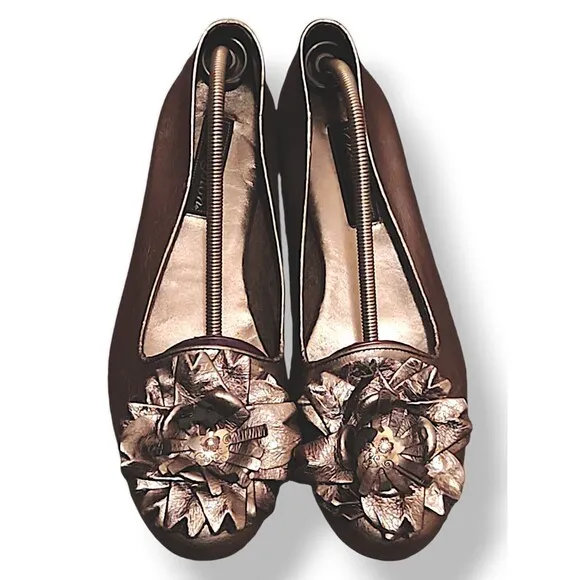 Brighton “Carly” Flats Women’s Leather Ballet Slip On Silver Metallic Si…