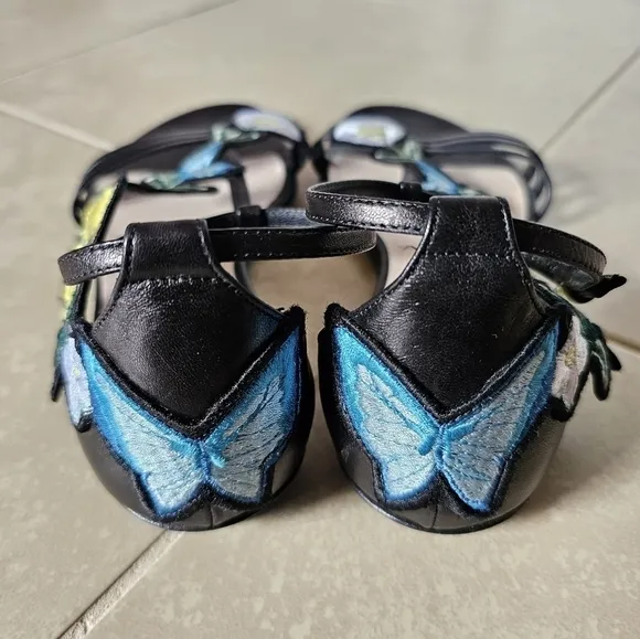Brighton leather black canopy embroidered flowers strappy flat sandals Size 8