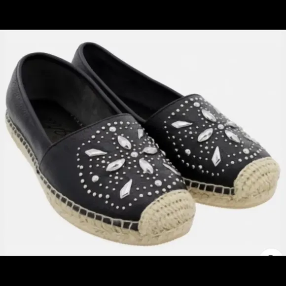 Brighton Womens Black Studded Leather Jett Espadrille Slip On Shoes Sz 8 Comfort