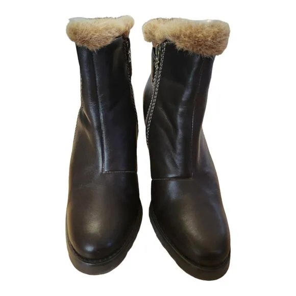 Brilliant Waterproof Leather Faux Fur Lined Insulated Heeled Ankle Boots Sz 7.5