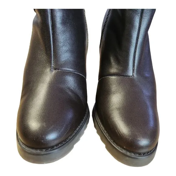 Brilliant Waterproof Leather Faux Fur Lined Insulated Heeled Ankle Boots Sz 7.5