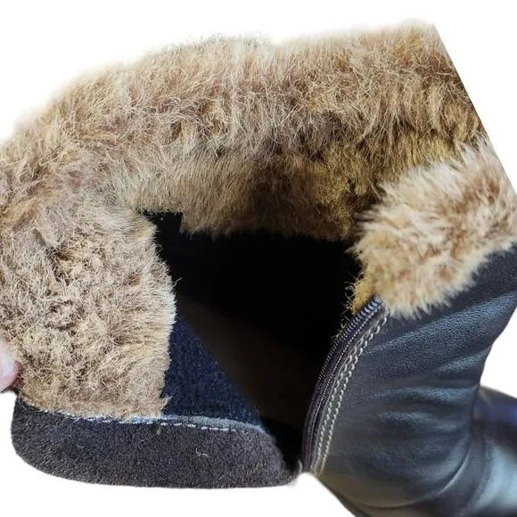 Brilliant Waterproof Leather Faux Fur Lined Insulated Heeled Ankle Boots Sz 7.5