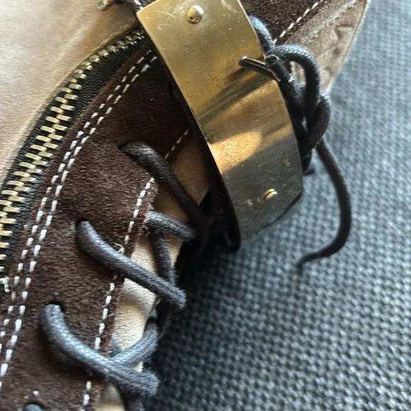 Brown and Tan High-Top Sneakers with Silver Accents