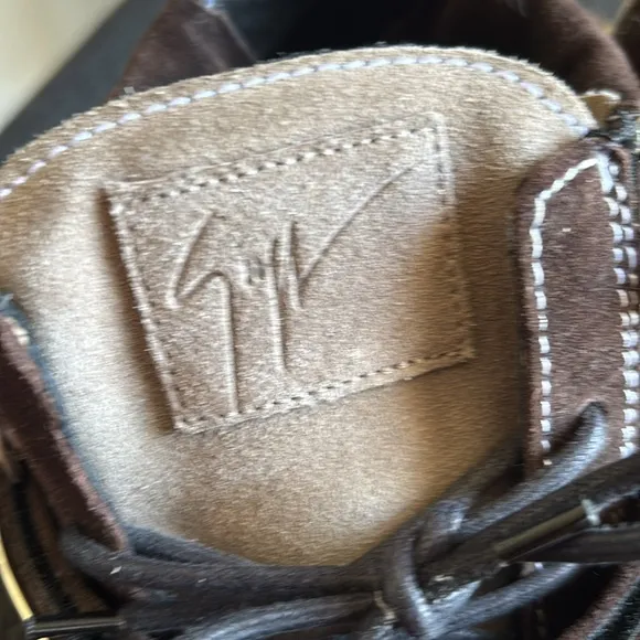Brown and Tan High-Top Sneakers with Silver Accents
