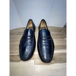 Bruno Magli Vintage Giorgio Navy Blue Leather Loafers Size 8.5 N