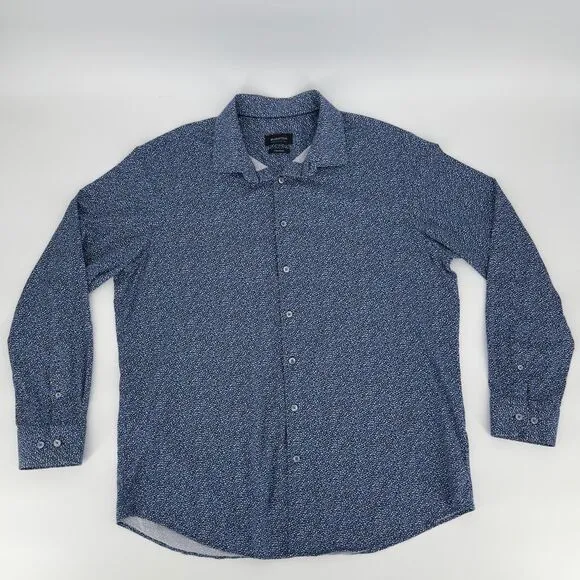 Bugatchi James XXL Classic Blue OoohCotton Shirt Stretch Dot Print Dressy Tech
