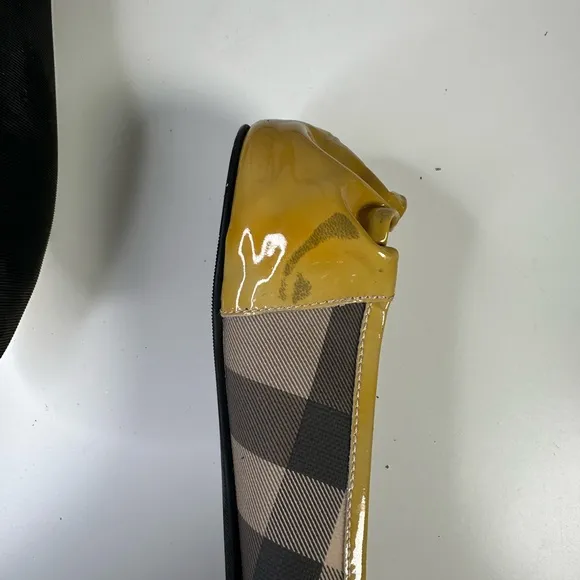 Burberry Yellow Patent Leather &amp; Nova Check Coated Canvas Scrunch Ballet Flats