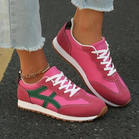 Burgundy Casual Women's Patchwork Sneakers
