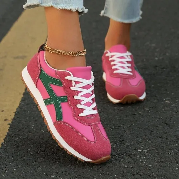 Burgundy Casual Women's Patchwork Sneakers