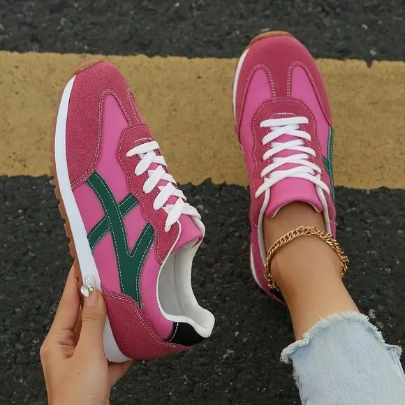 Burgundy Casual Women's Patchwork Sneakers