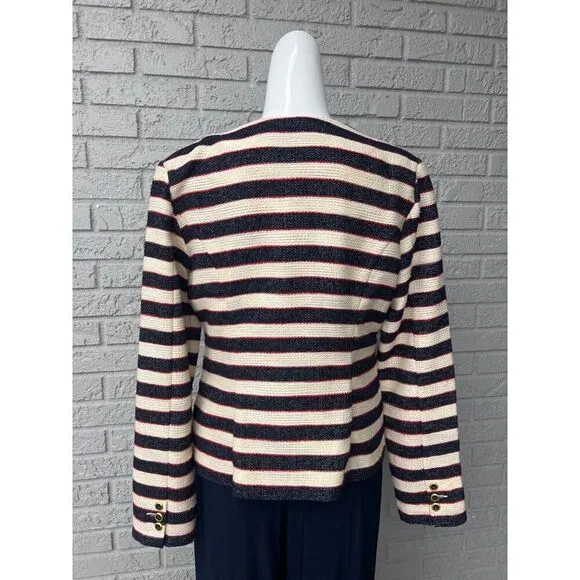 Cabi Women Cruise Nautical Striped Double Breasted Blazer Size 6