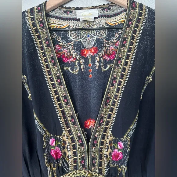 Camilla Button Front Frill Dress Gothic Goddess Silk Black Size XL Like New!