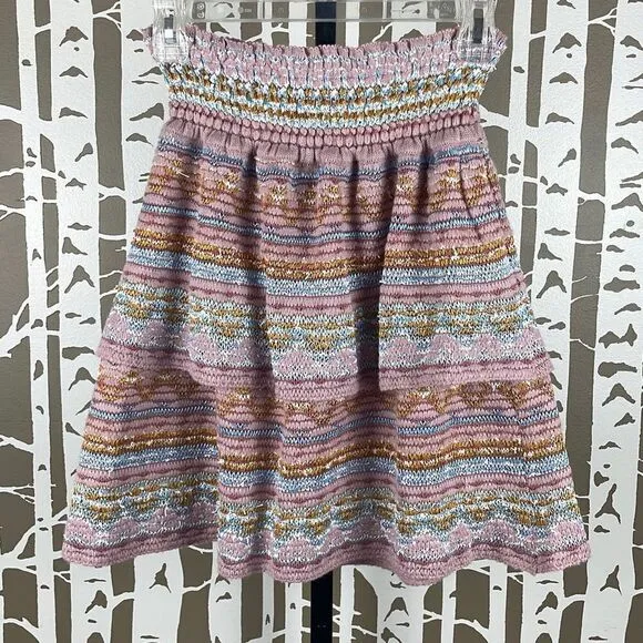 Cecilia Prado $198 New Knitted Tiered Hem Smocked Waist Mini Skirt S