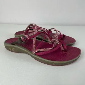 Chaco Dark Pink White Strappy Sandals Size 8