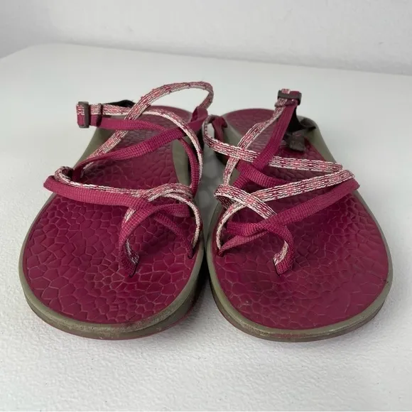 Chaco Dark Pink White Strappy Sandals Size 8