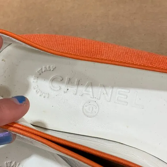 CHANEL Orange Ballet Flats with Bow
