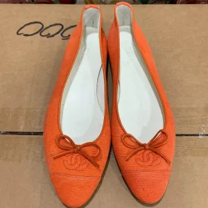 CHANEL Orange Ballet Flats with Bow