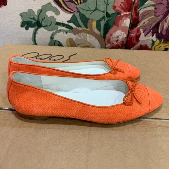 CHANEL Orange Ballet Flats with Bow