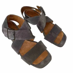 Chie Mihara 37.5 Grey Suede Chunky Heel Sandals