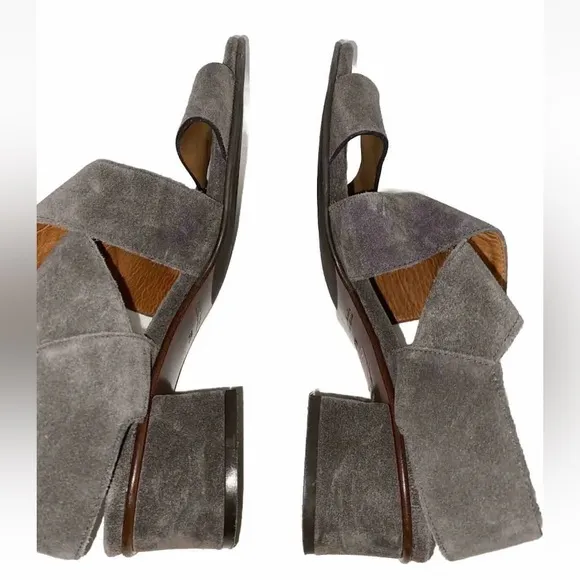 Chie Mihara 37.5 Grey Suede Chunky Heel Sandals