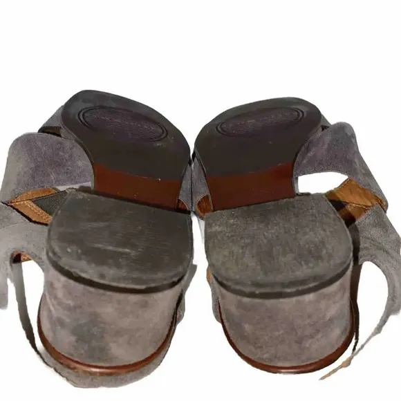 Chie Mihara 37.5 Grey Suede Chunky Heel Sandals