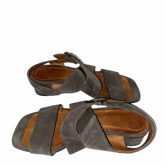 Chie Mihara 37.5 Grey Suede Chunky Heel Sandals