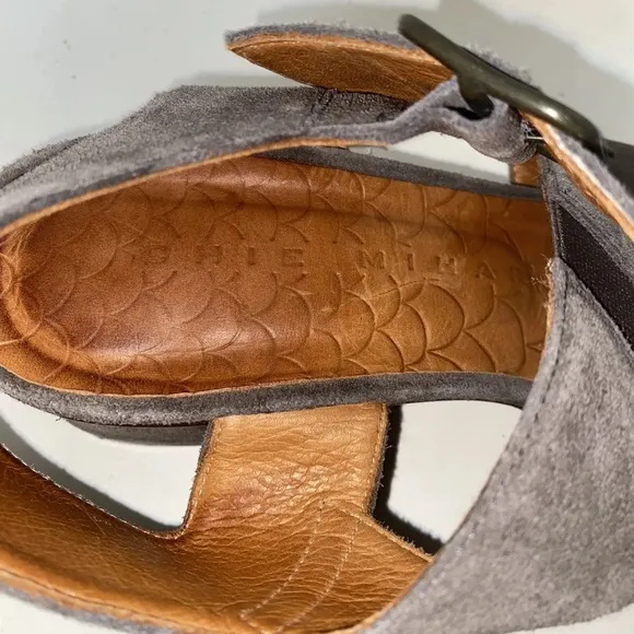 Chie Mihara 37.5 Grey Suede Chunky Heel Sandals