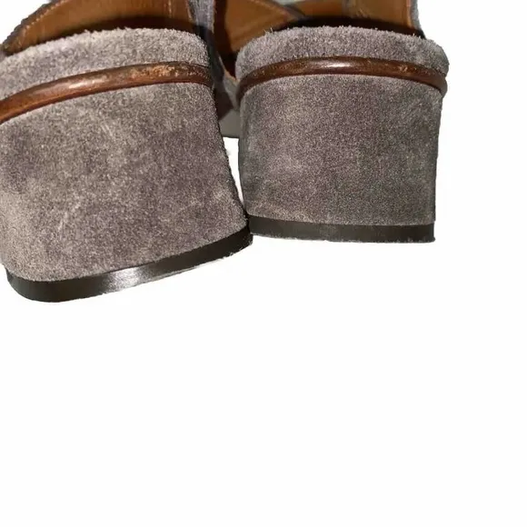 Chie Mihara 37.5 Grey Suede Chunky Heel Sandals