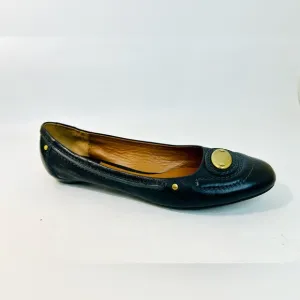 Chloe Black Leather Ballet Flats Brass Logo Nameplate Vintage size 41 / 11 US