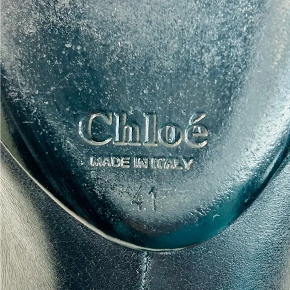 Chloe Black Leather Ballet Flats Brass Logo Nameplate Vintage size 41 / 11 US
