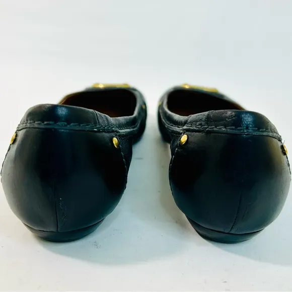 Chloe Black Leather Ballet Flats Brass Logo Nameplate Vintage size 41 / 11 US