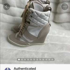 Chloe high top wedge sneakers in white suede and tan leather trim size E…