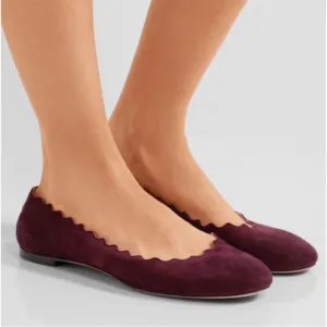 Chloe Women’s Scalloped Lauren Ballet Flats Sz 7.5 Burgundy Velvet