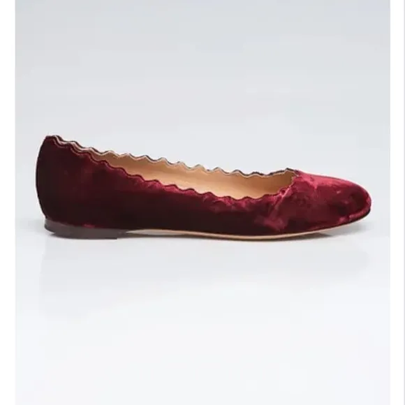 Chloe Women’s Scalloped Lauren Ballet Flats Sz 7.5 Burgundy Velvet