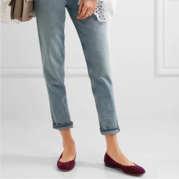 Chloe Women’s Scalloped Lauren Ballet Flats Sz 7.5 Burgundy Velvet