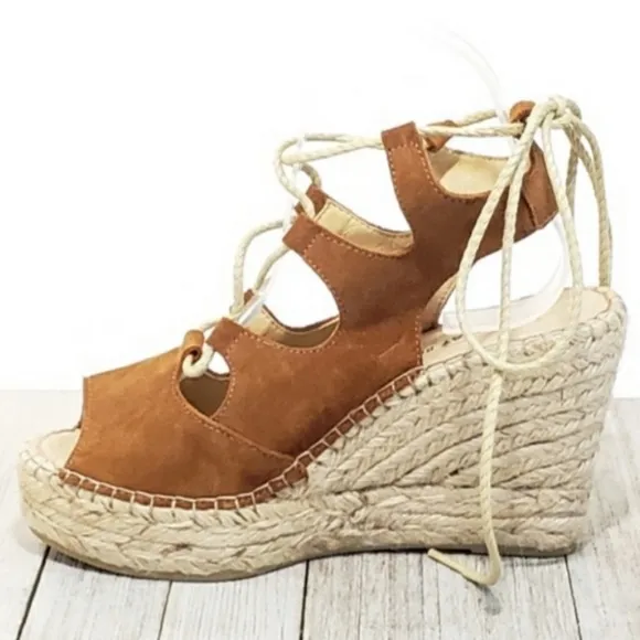 Chocolate Blu Leather Espadrilles Lace-Up Wedges 40 US 9
