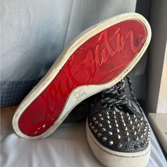 Christian Louboutin Black and Gray Studded High-Top Sneakers