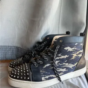 Christian Louboutin Black and Gray Studded High-Top Sneakers