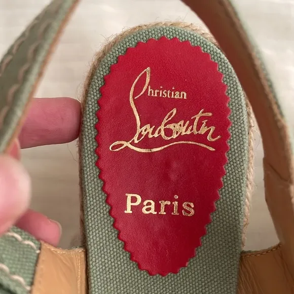 Christian Louboutin Fabric Wedge Espadrille Heels Light Sage Green size 41